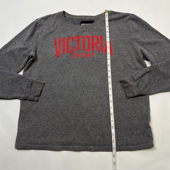 Victoria Sport Shirt Womens Small Gray Sweatshirt Long Sleeve Top Spellout Logo - Picture 2 of 8